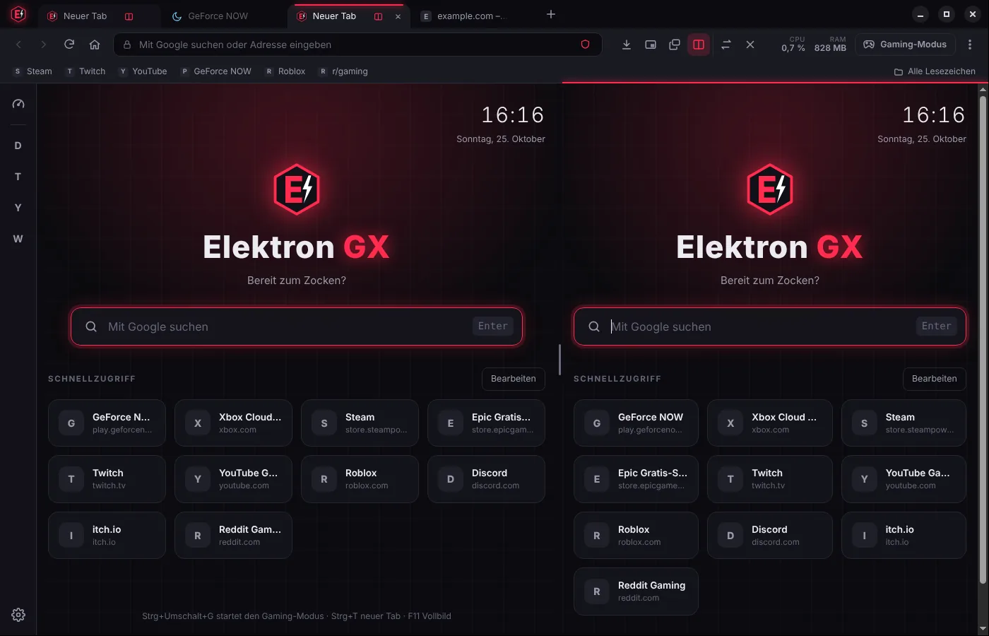 Elektron GX im Split-Screen